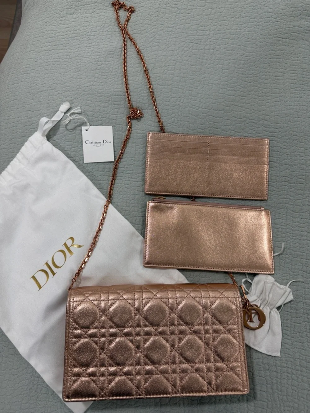 Dior Lady Dior Wallet on Chain - limited edition Metallic Rose Gold - Picture 4 of 13